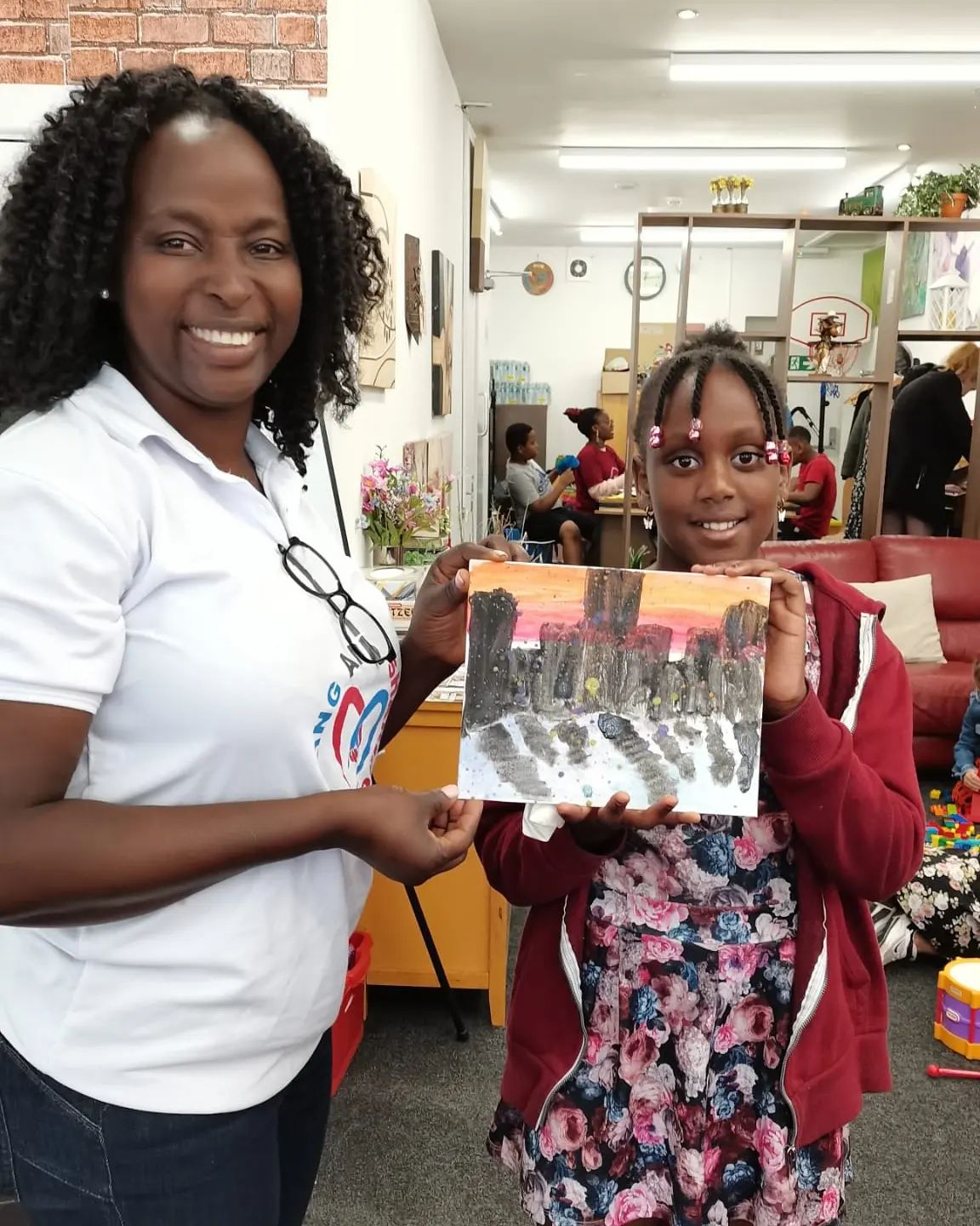 staff and child paint